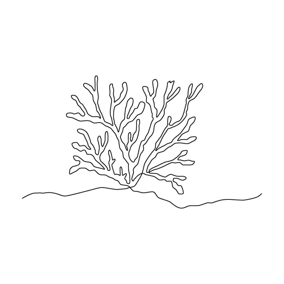 Continuous one line drawing of sea coral isolated element. outline summer beach illustration. Black and white vacation concept, minimal line art. Underwater natural coral, linear poster vector