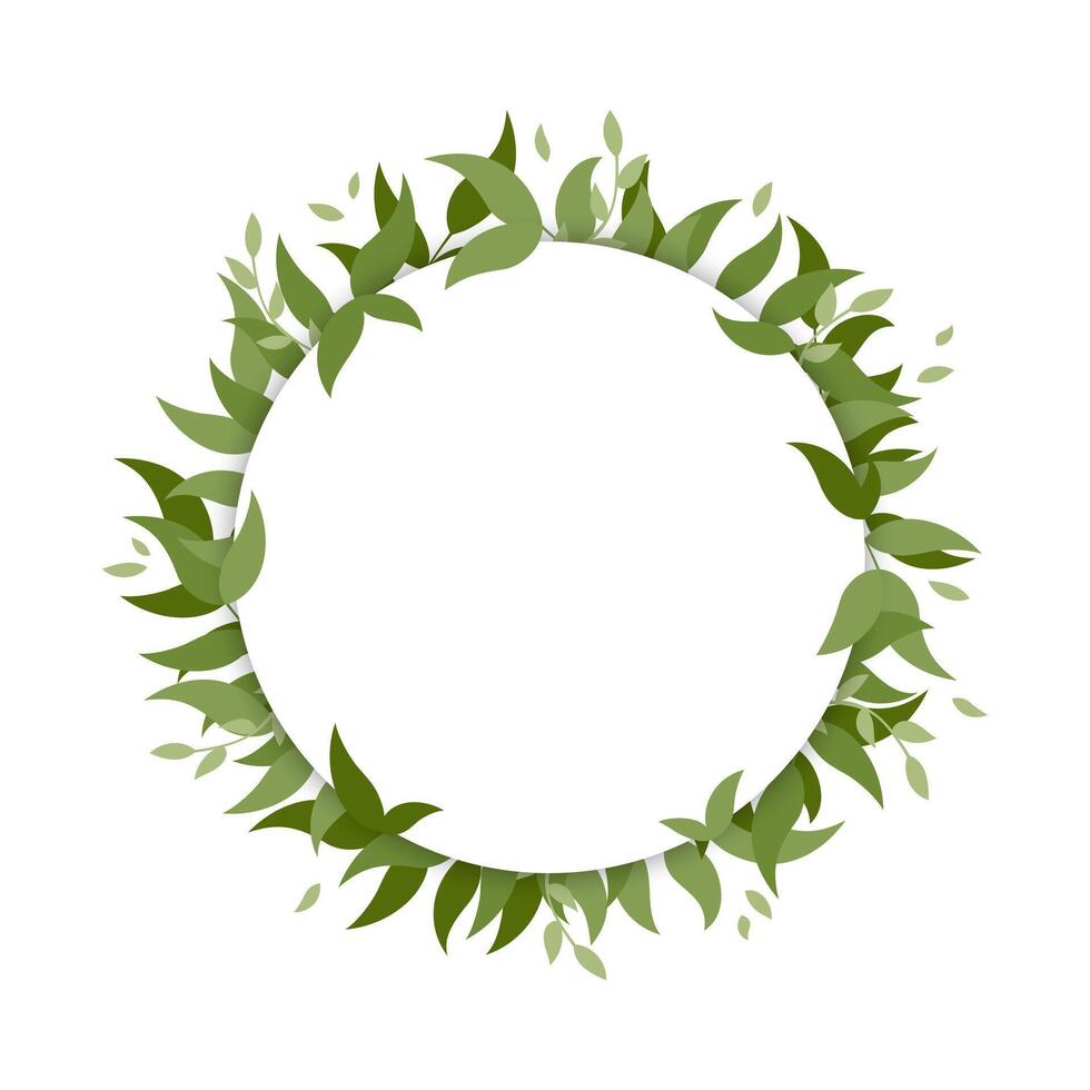 Round botanical frame with leaves. Circle shaped decorative foliage borders with copy space. isolated illustration vector