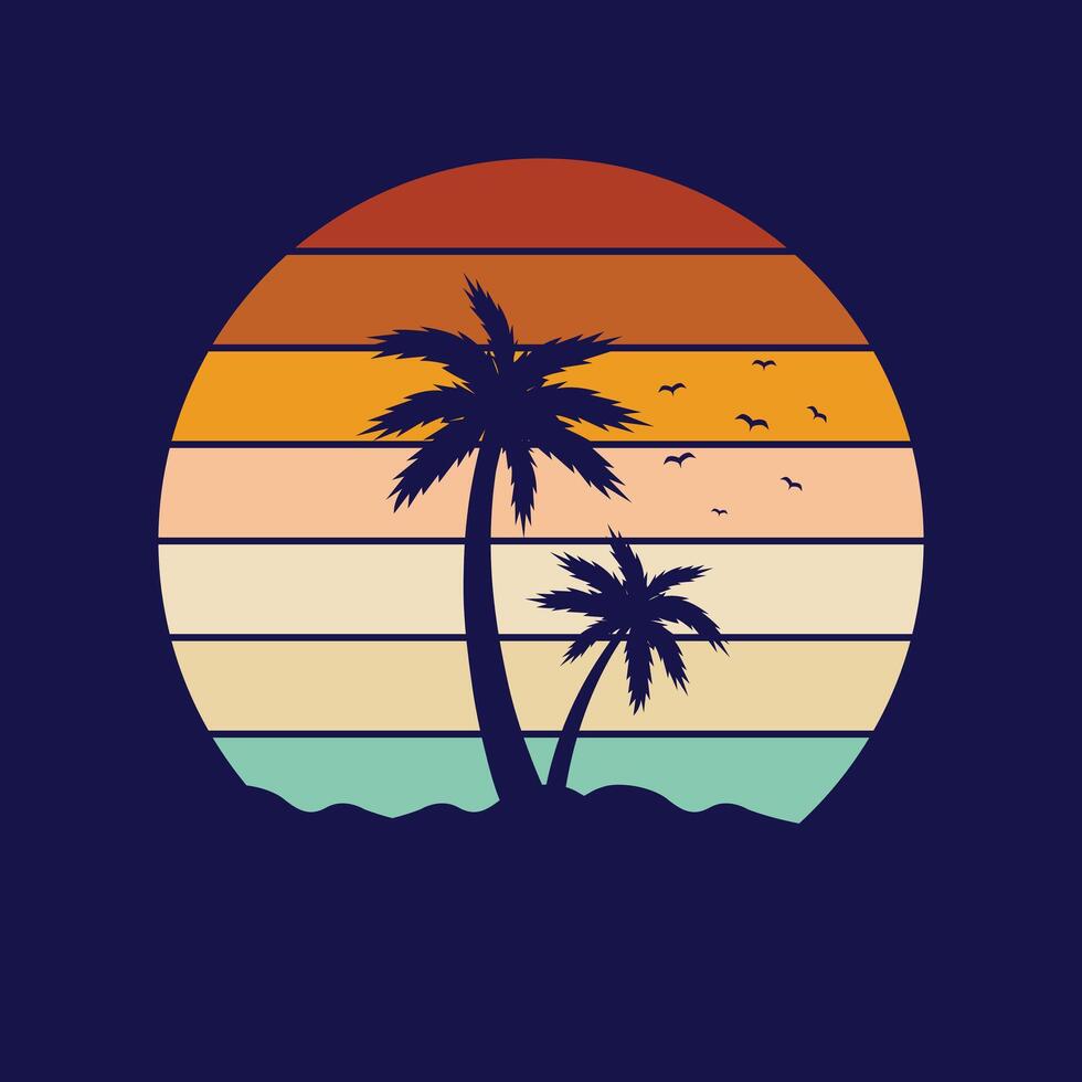 Sunset Beach Palm Tree Tshirt Background vector