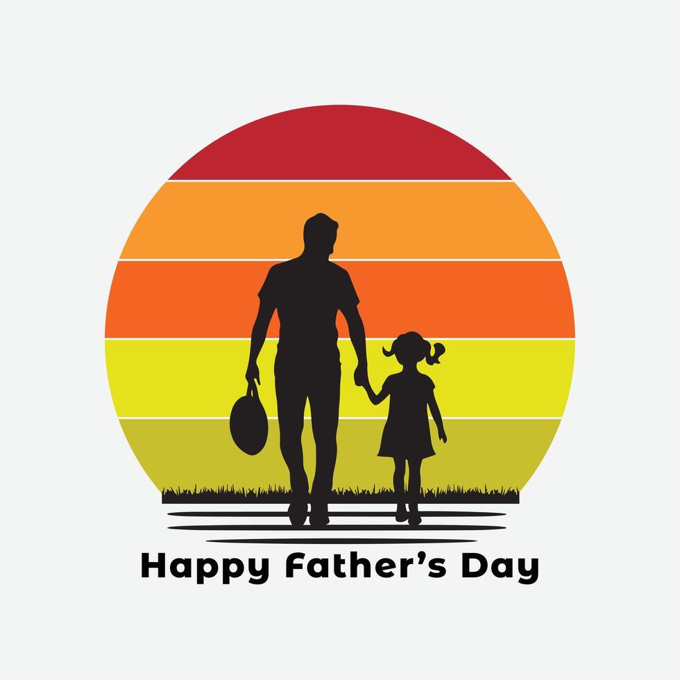 Retro vintage t shirt design Father T-shirt Design Happy Fathers day. Dad and daughter silhouette flat illustration vector
