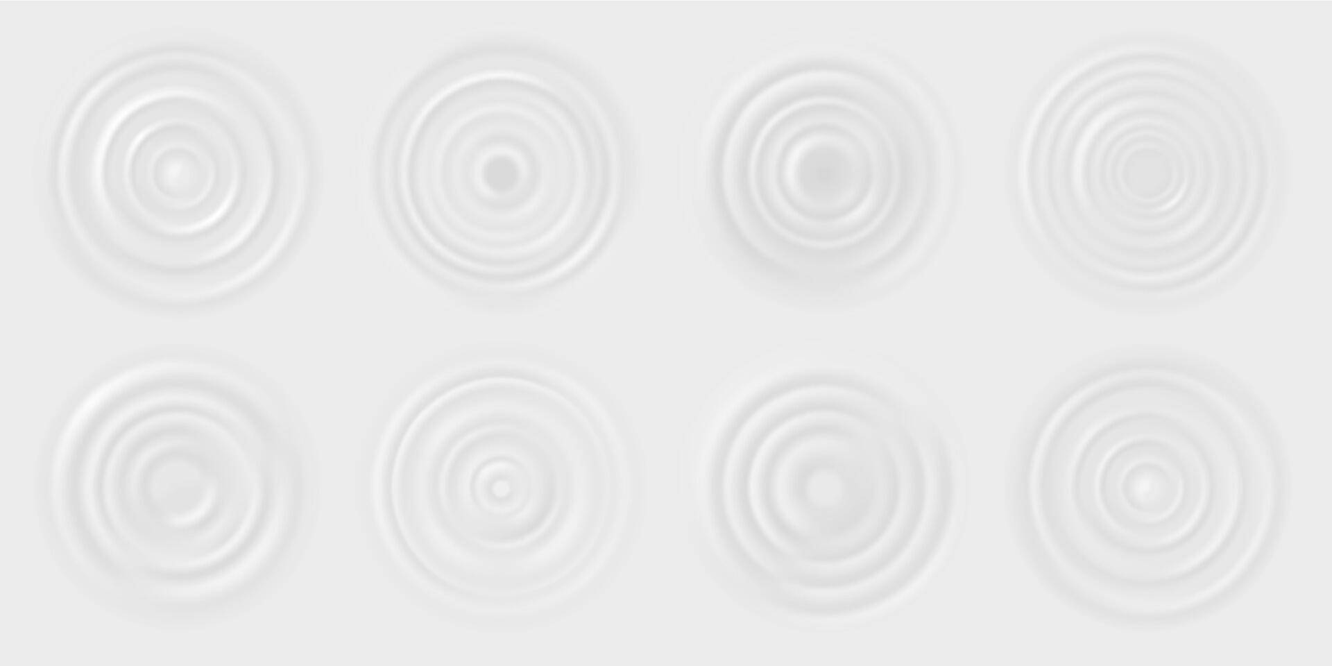 Milk ripple waves. Drop falls on milk, cream dairy product, lotion or white paint, round ripples on surface. Top view liquid circles set vector