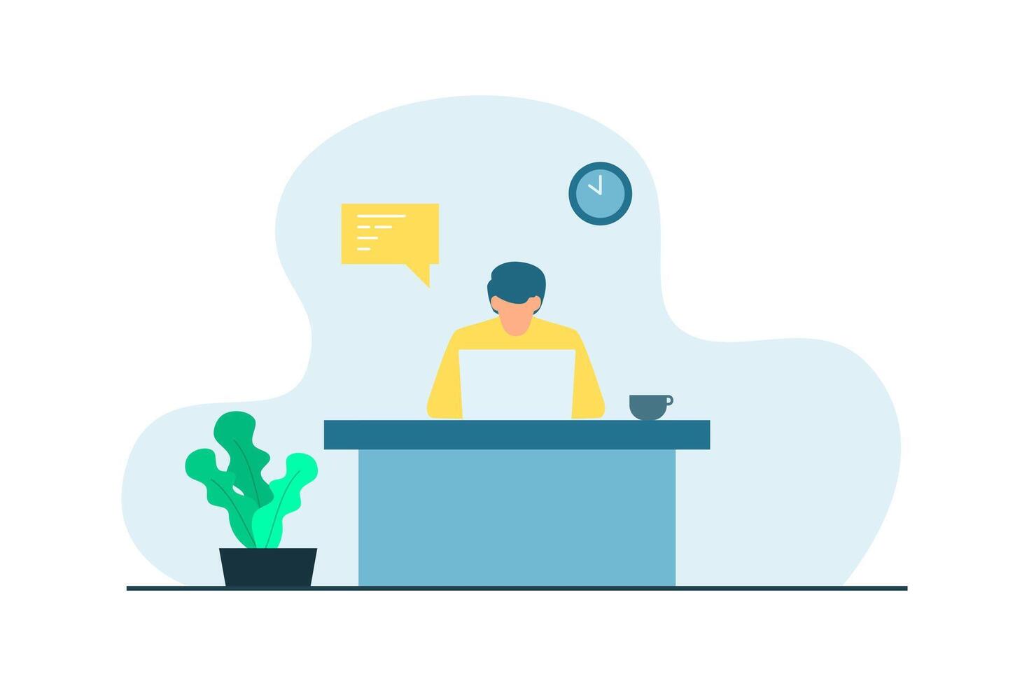 man working on his laptop in the office vector