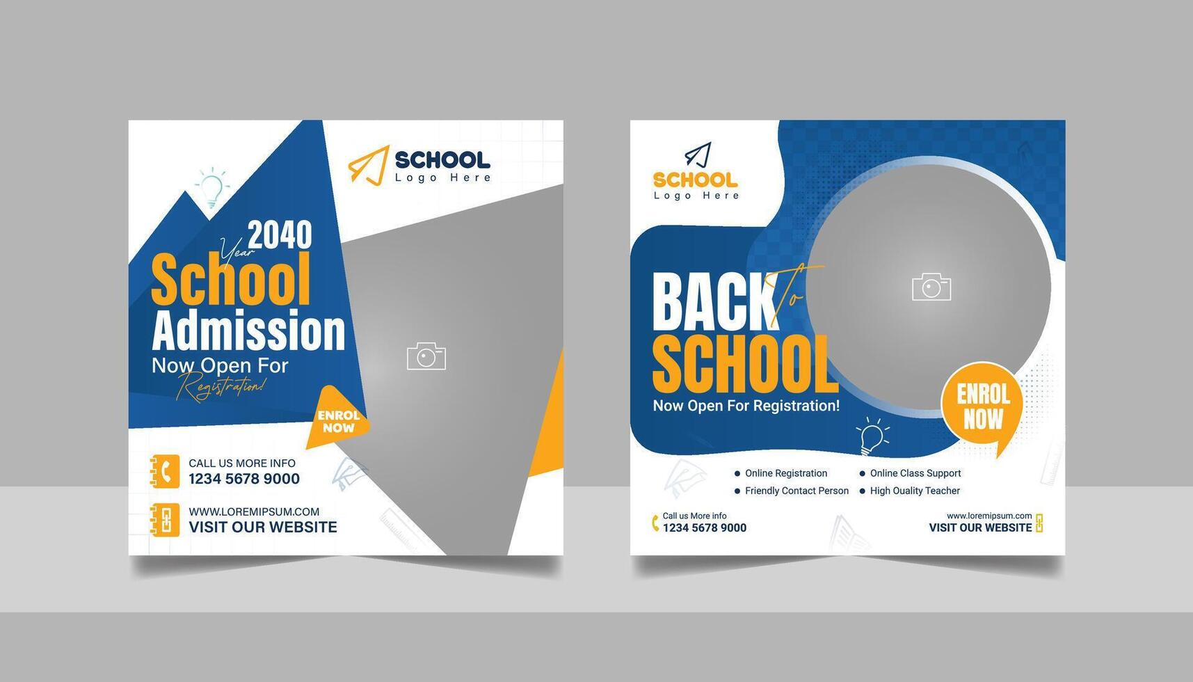 Kids admission social media post and back to school web banner higher education square flyer study abroad poster template vector