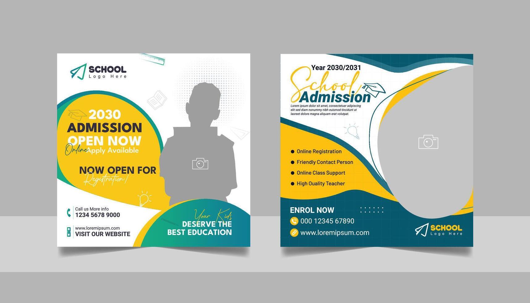 Kids admission social media post and back to school web banner higher education square flyer study abroad poster template vector