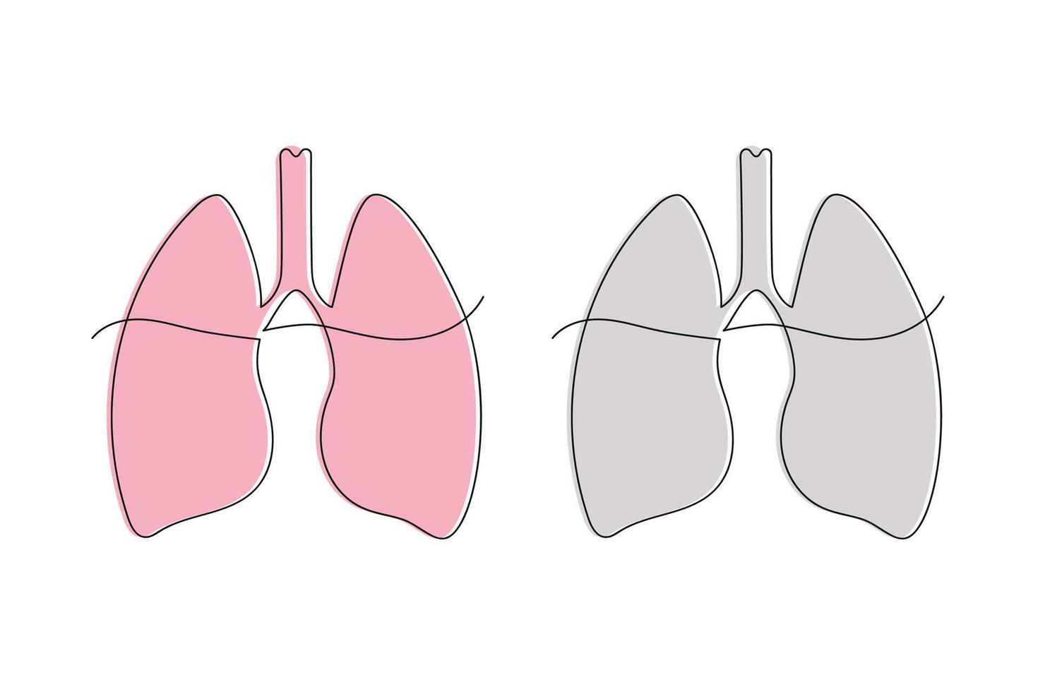 Healthy and unhealthy lungs in one continuous line. One line drawing, minimalism. vector