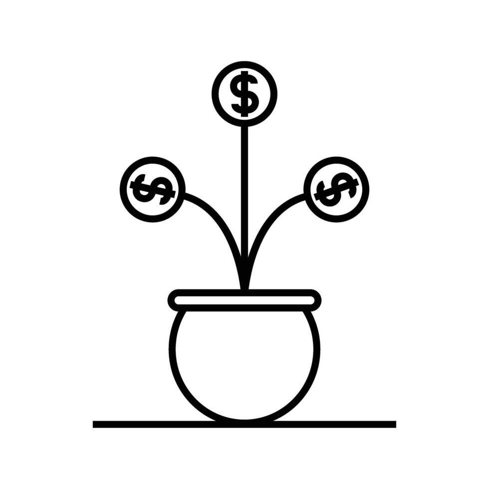 Money plant in the pot, illustration of investment growth icon vector