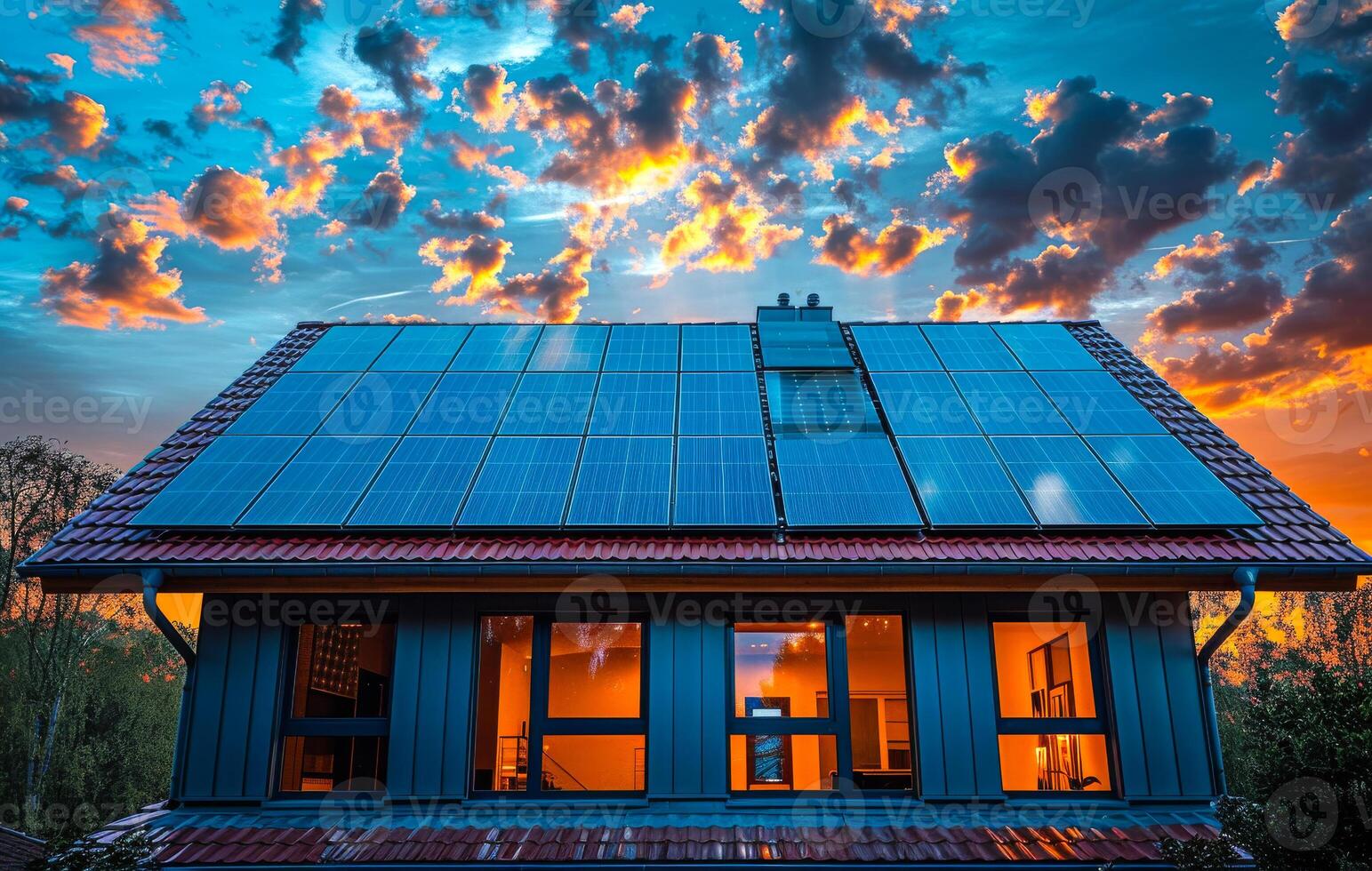 A house with a solar panel on the roof photo