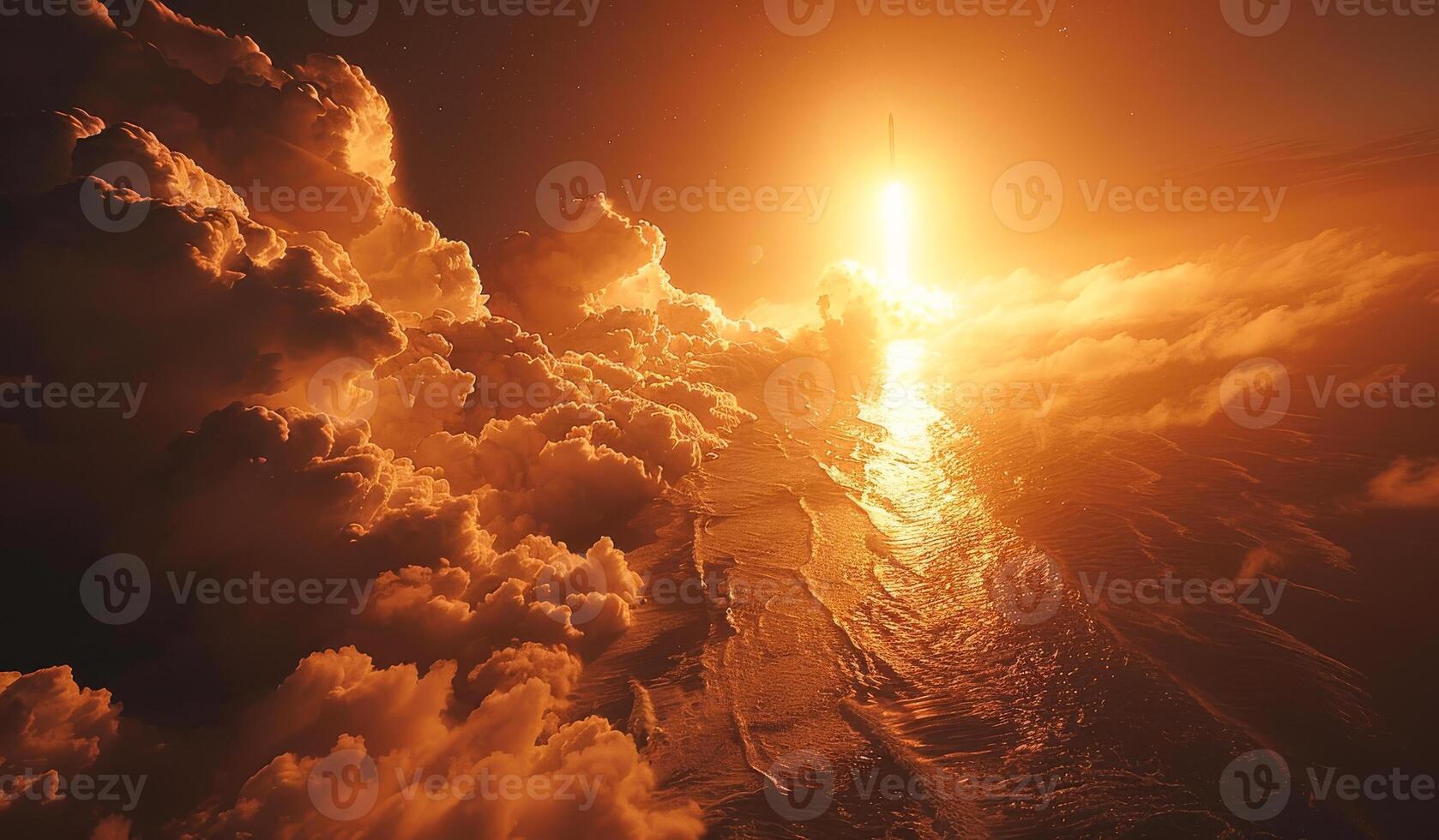 The sky is filled with clouds and the water is calm photo