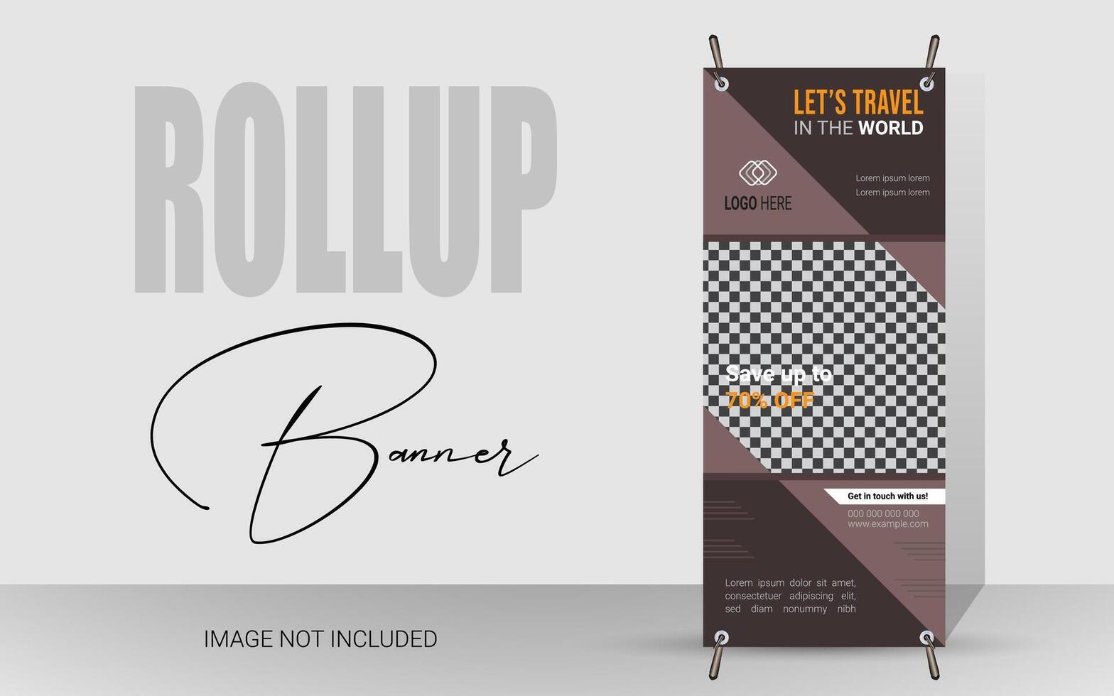 Explore and travel the world with a rollup banner design template. Travel Agency Poll-Up Banner. Roll-Up Banner Stand Template Design. vector