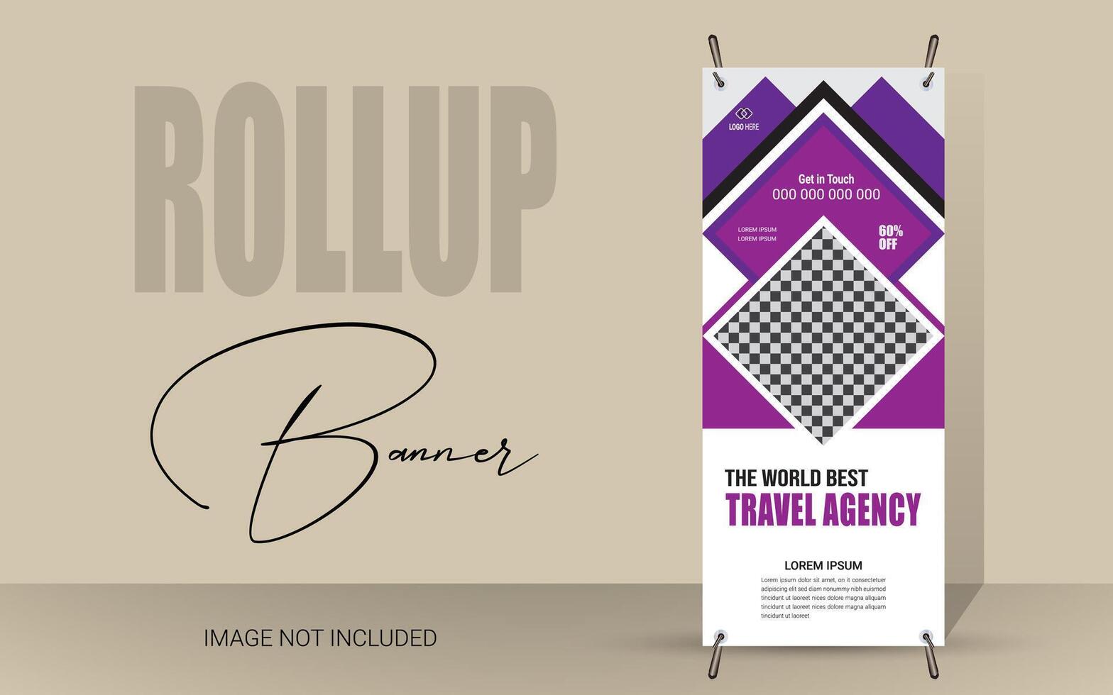 Explore and travel the world with a rollup banner design template. Travel Agency Poll-Up Banner. Roll-Up Banner Stand Template Design. vector
