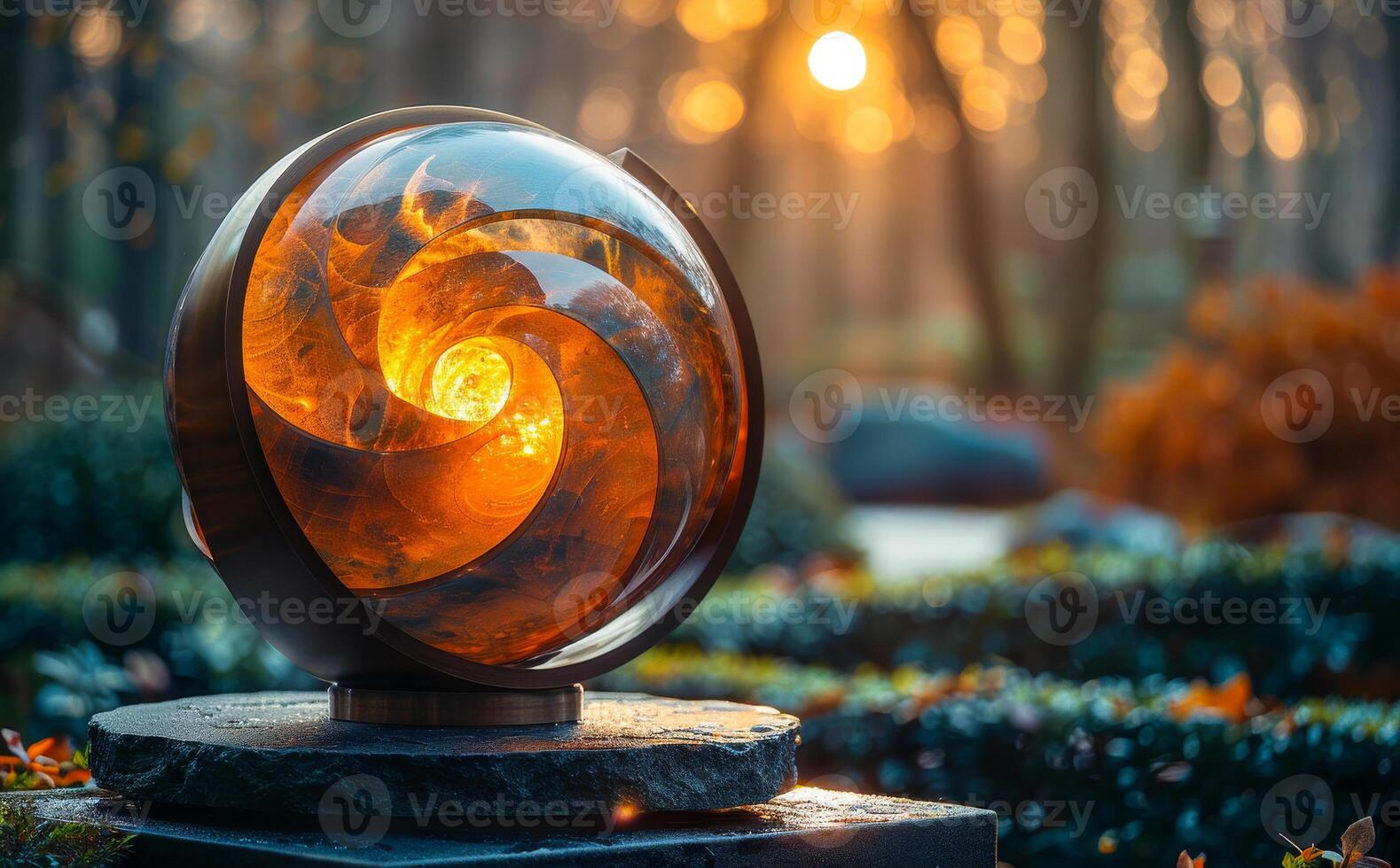 Decorative lamp is lit in the evening in the park photo