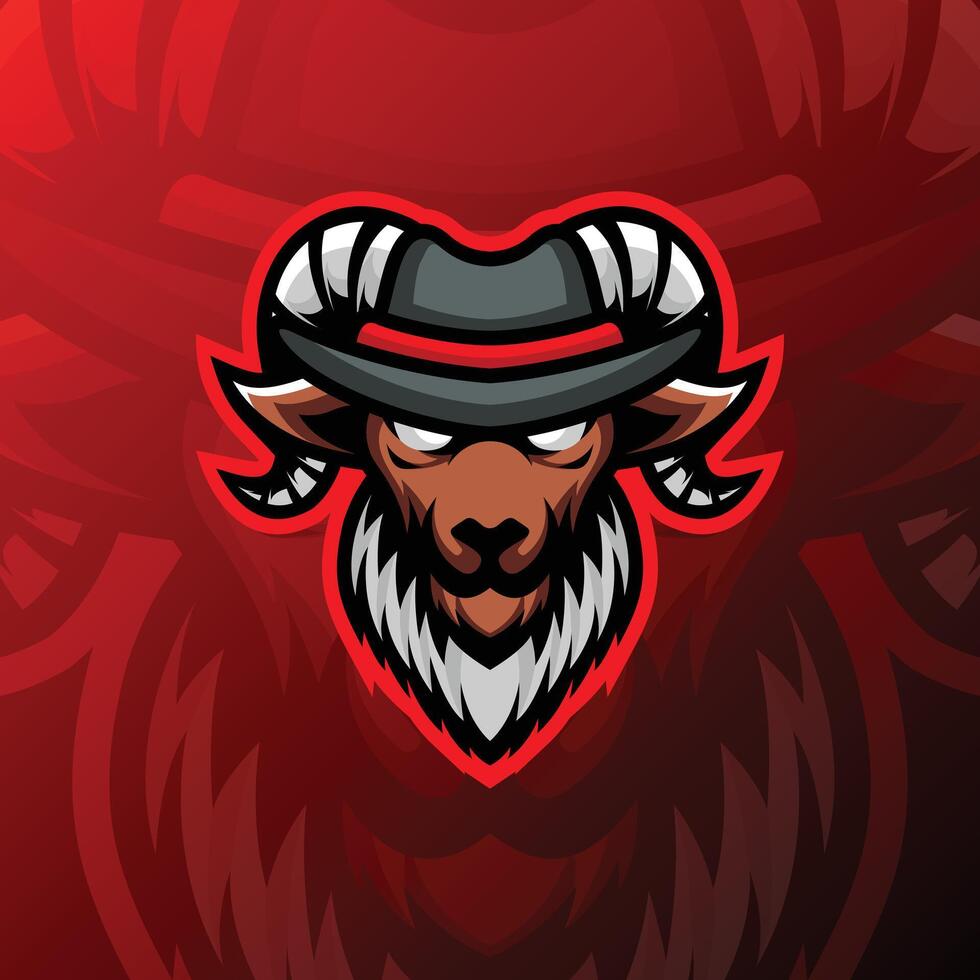 a goat with mafia hat and red background vector