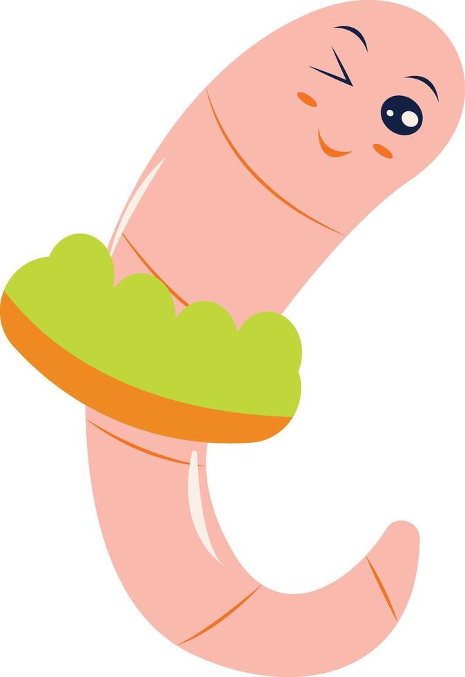 Earthworm Cartoon Character Isolated on White Background. Earthworm Mascot. Illustration Design. vector