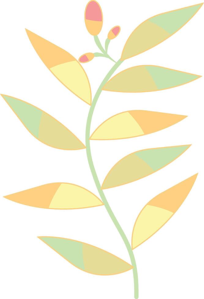 Hand Drawn Floral Botanical Branch. with Flat Cartoon Design Style. Isolated on White Background. vector