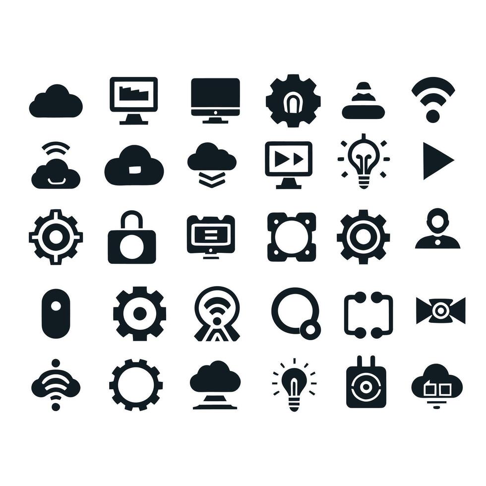 Minimalist Icons Ensemble, A Visual Symphony of Modern Technology vector