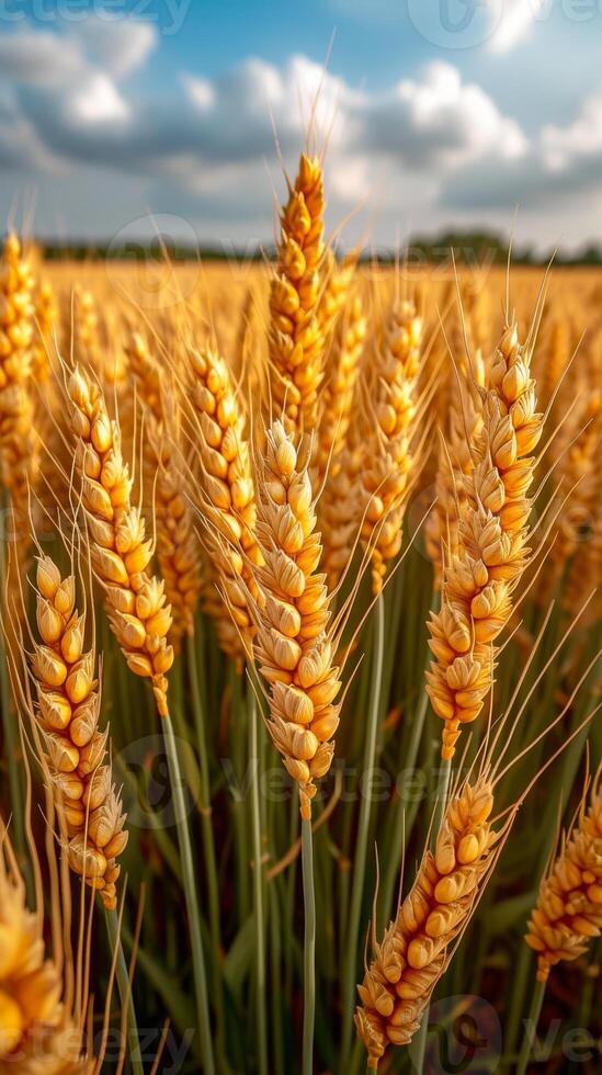 Wheat field on the background of the blue sky photo