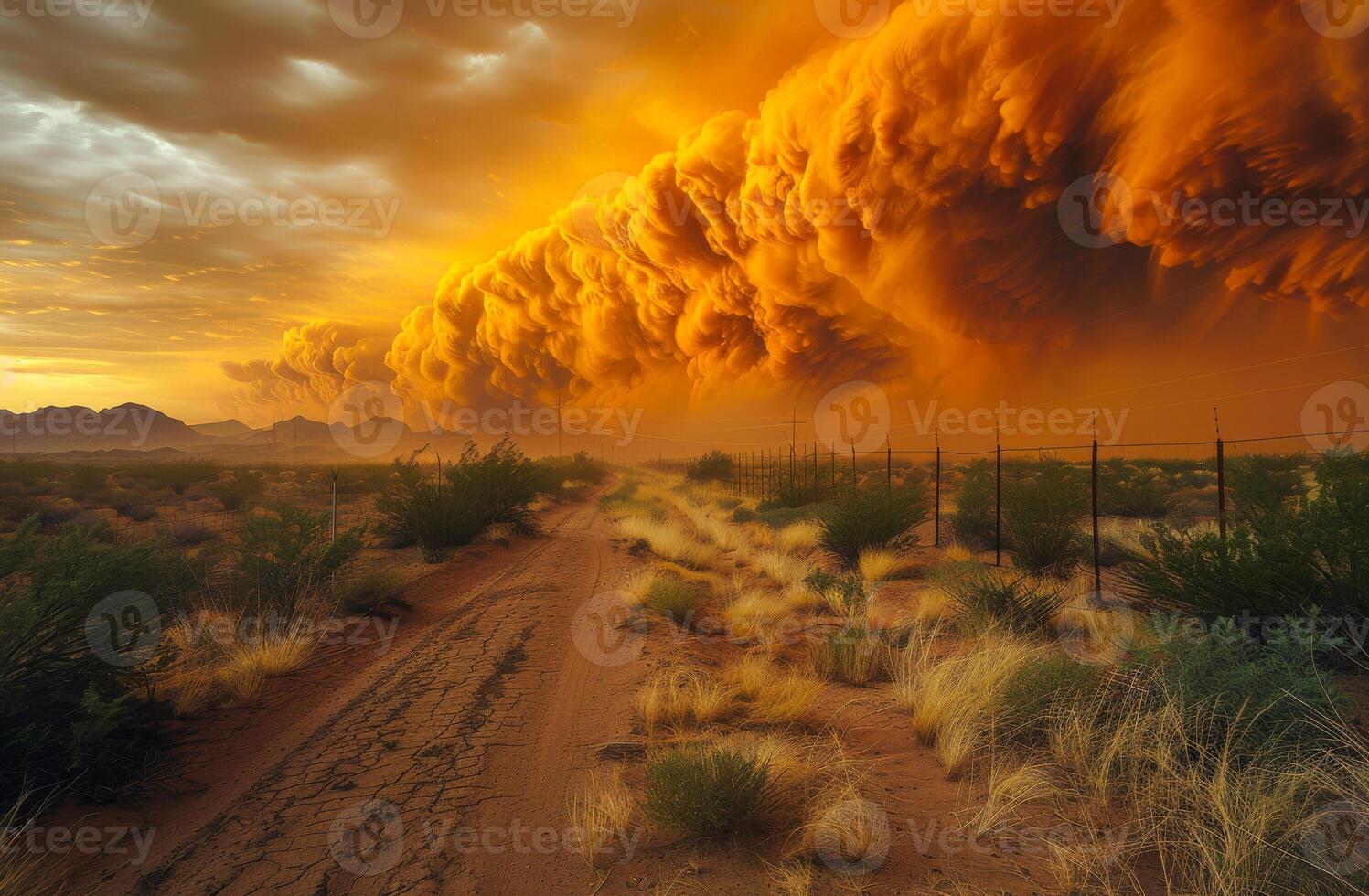 A large cloud of smoke is rising from a fire in the desert photo