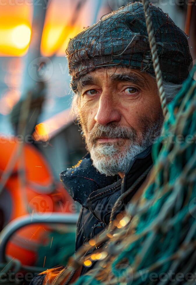Portrait of fisherman with beard and mustache photo