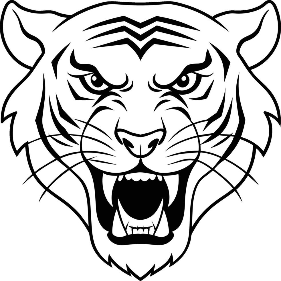 head of a tiger outline illustration isolated on white background eps 10 vector