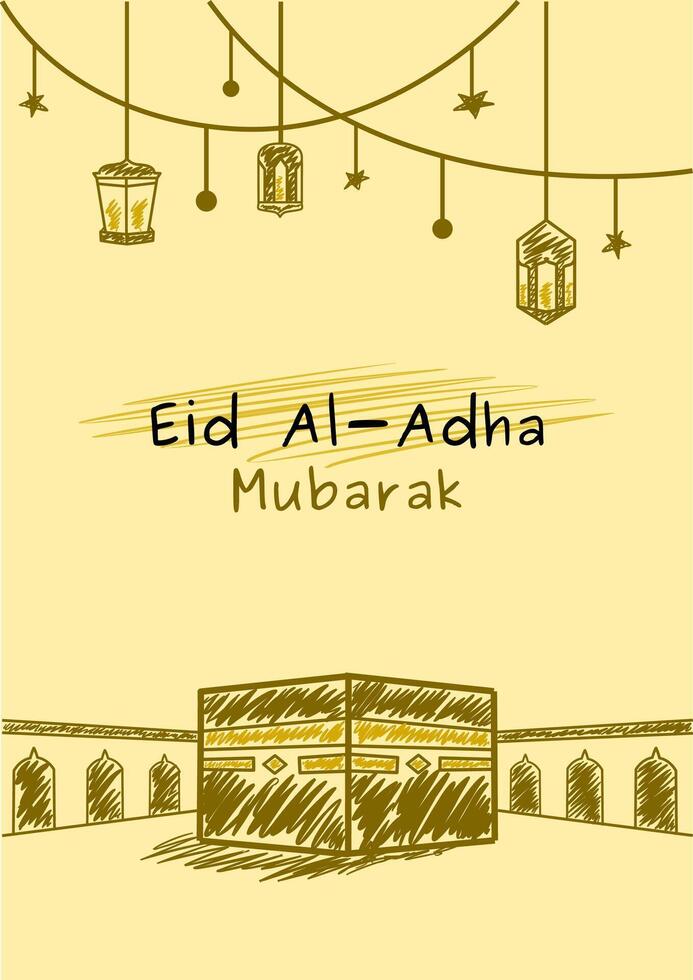 Poster illustration eid al-adha mubarak theme. Simple with hand drawn style. vector