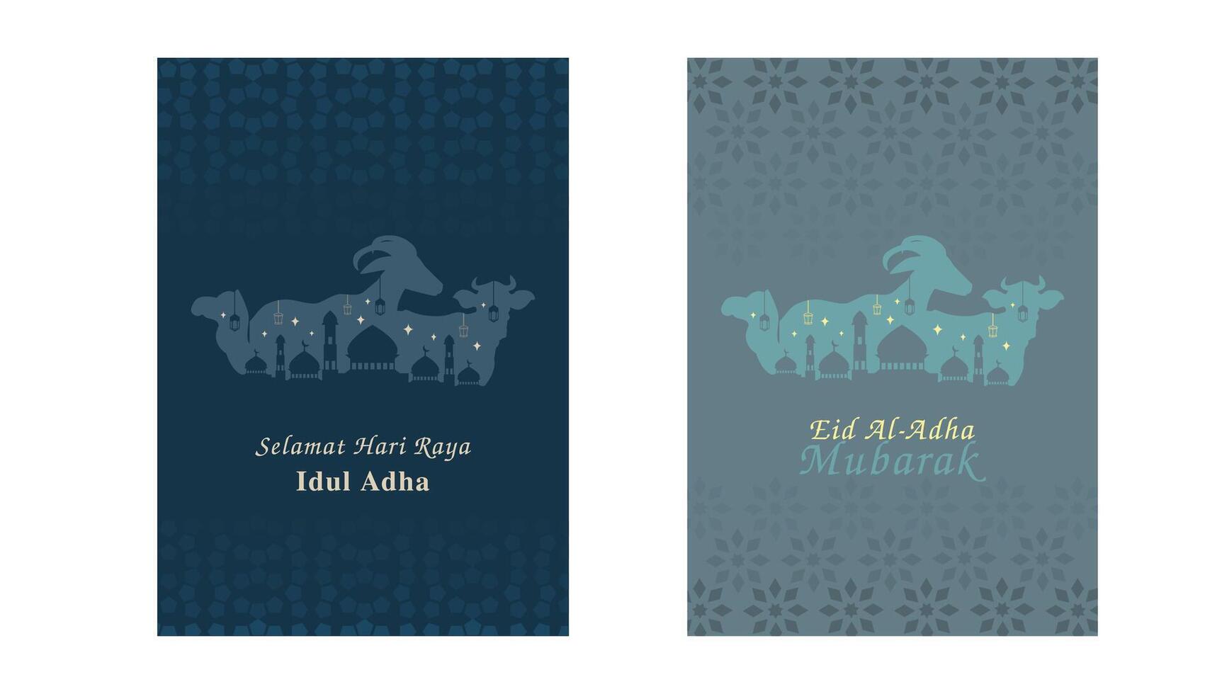 Illustration set poster eid adha mubarak. Set poster eid al-adha mubarak with blue theme. Simple motif design. vector