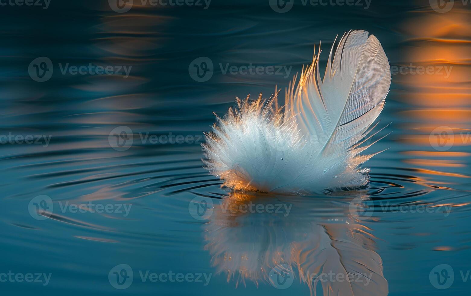 White feather floating on the water. A single white feather floating on the water photo