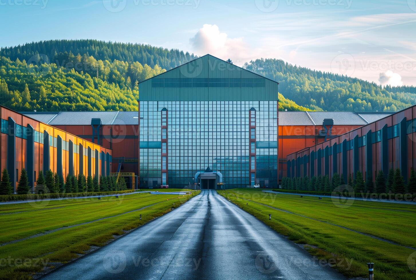 Large glass building and road in front of it photo