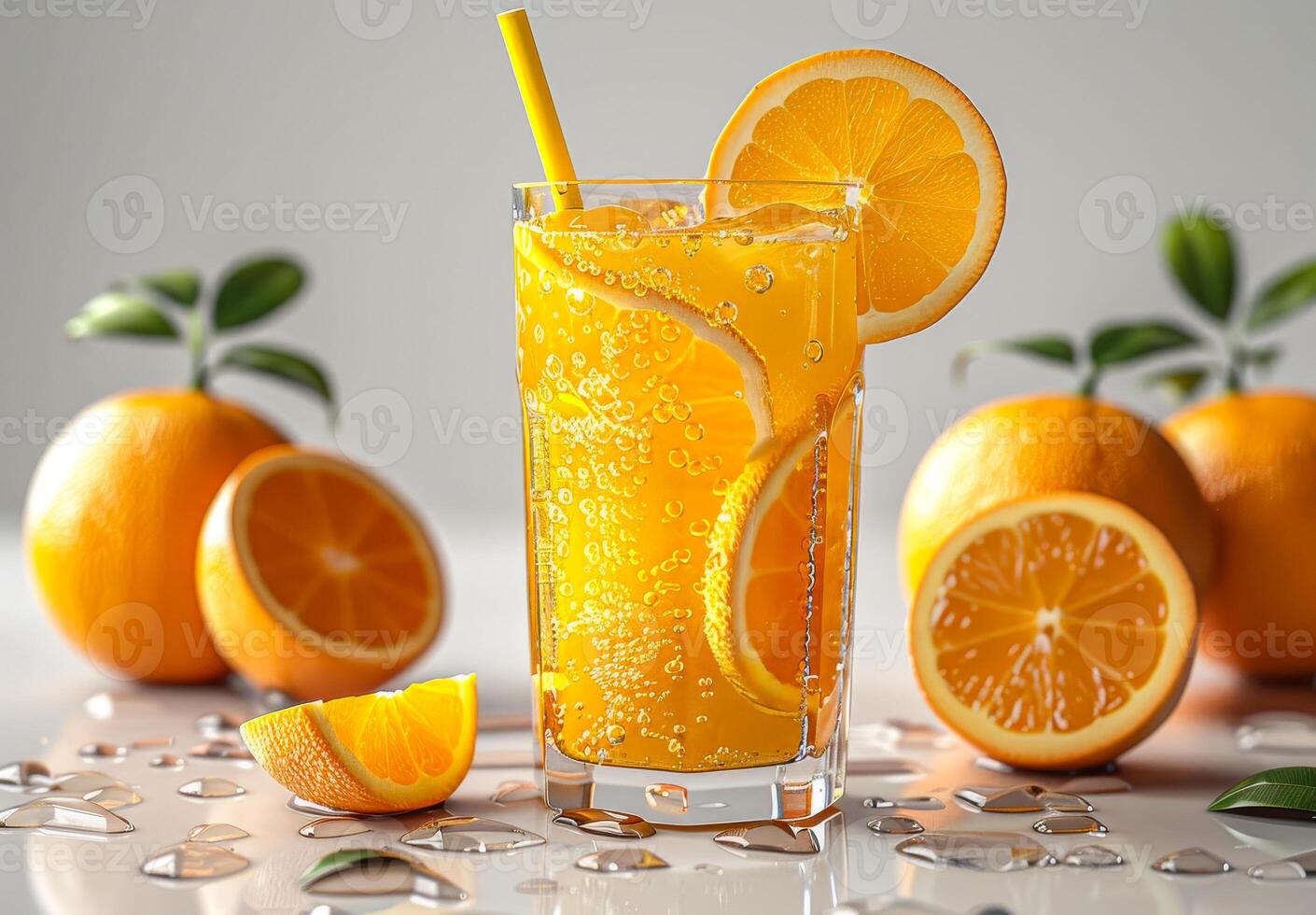 Glass of orange juice with orange slices photo