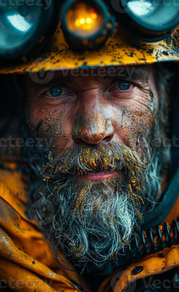 Portrait of dirty miner after hard day's work photo