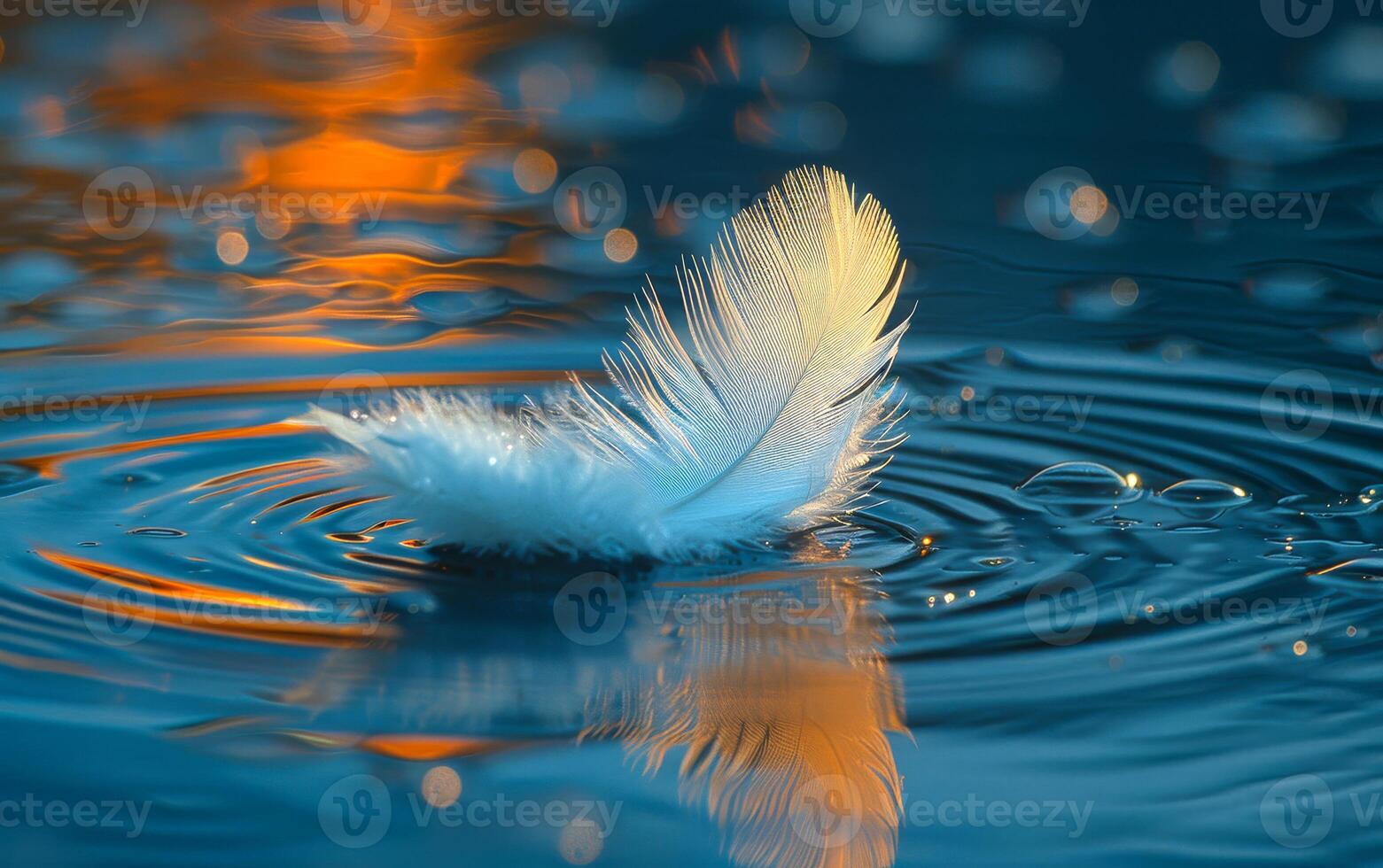 Feather on the water. A single white feather floating on the water photo