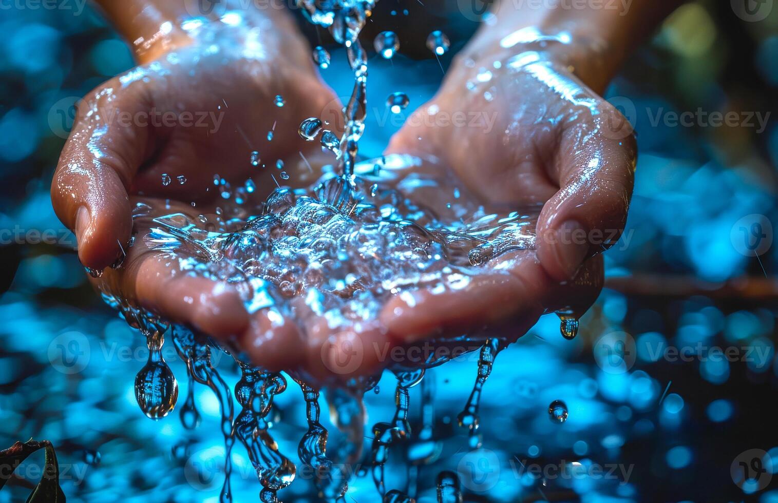 Water is pouring from the hands photo