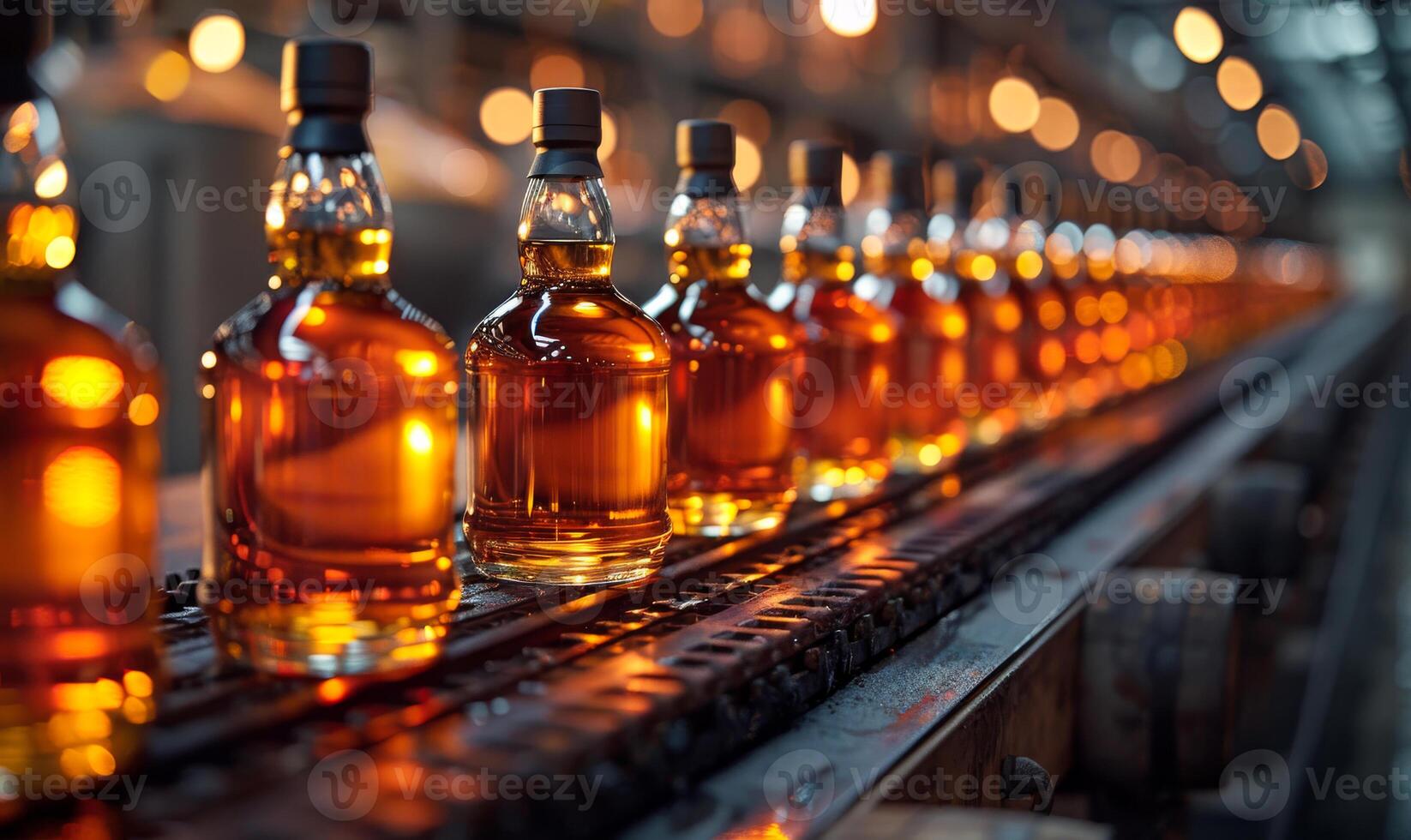 The whiskey is moving on the conveyor at the factory photo