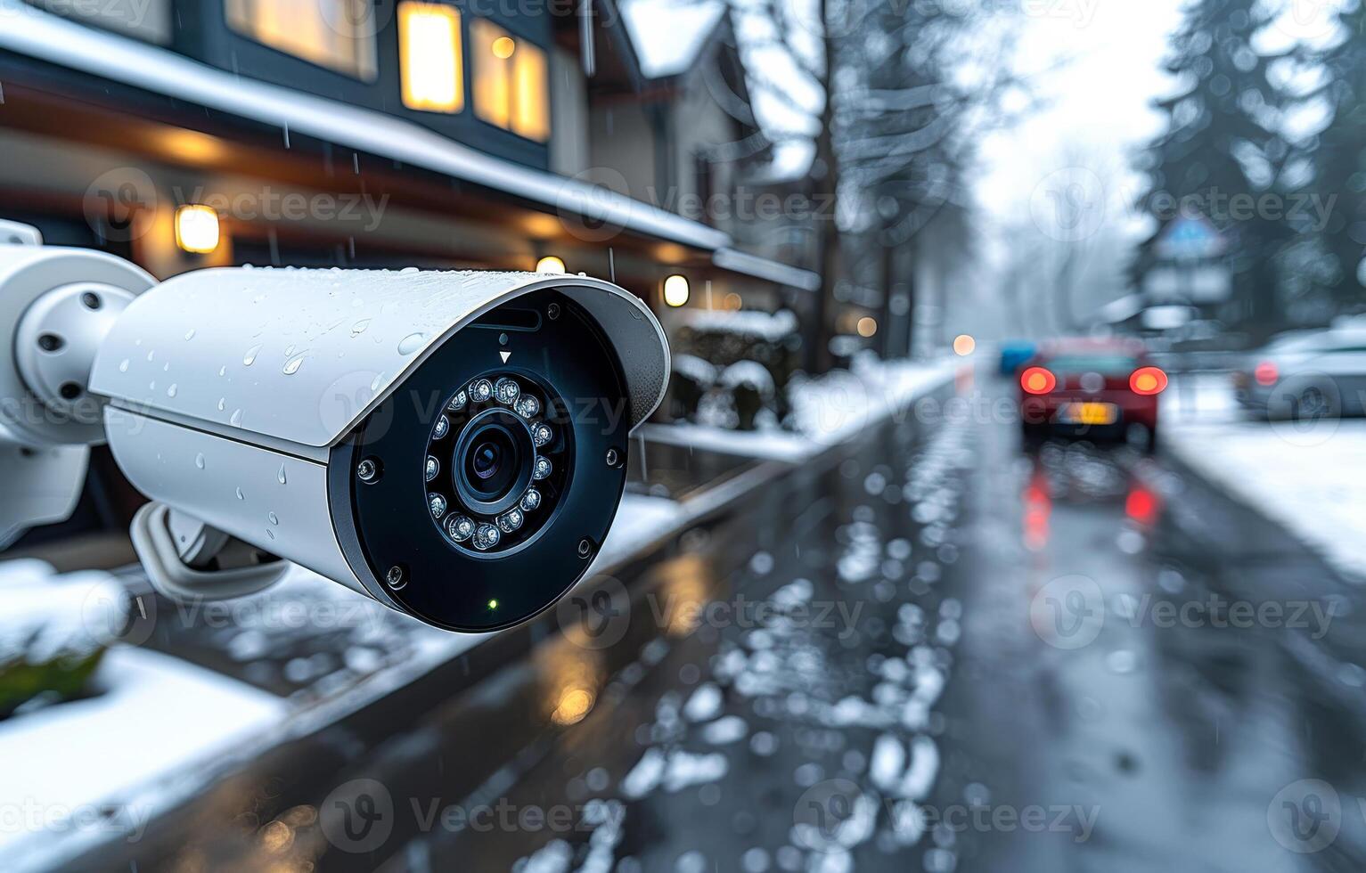 Security camera watching the street and cars photo