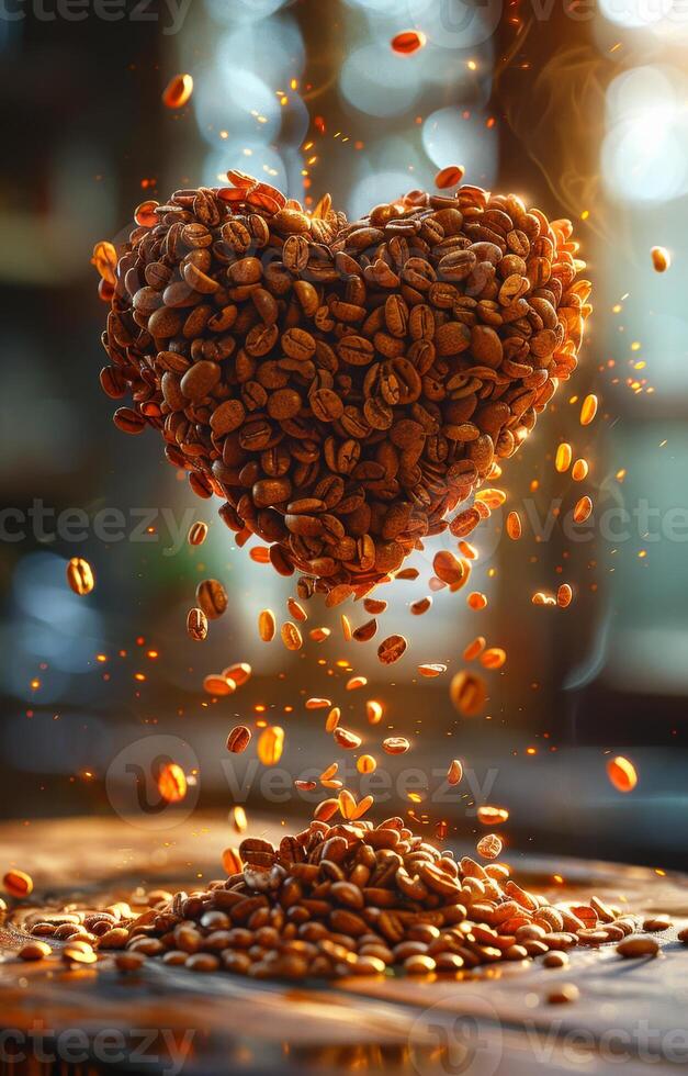 asado café frijoles otoño dentro en forma de corazon café taza foto