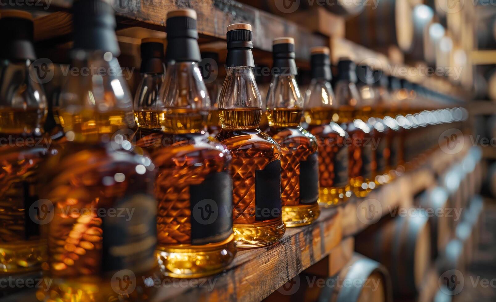 Rows of bourbon bottles on shelf photo