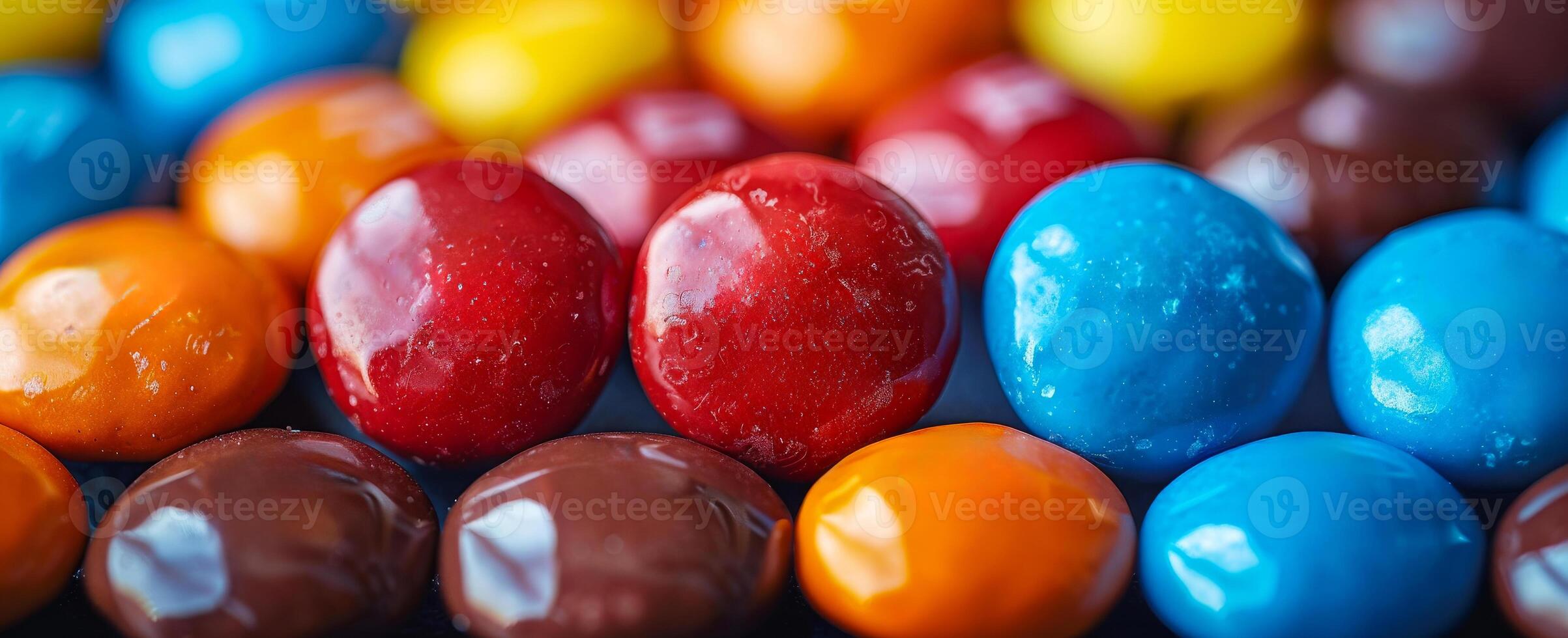 Colorful chocolate candies in row photo