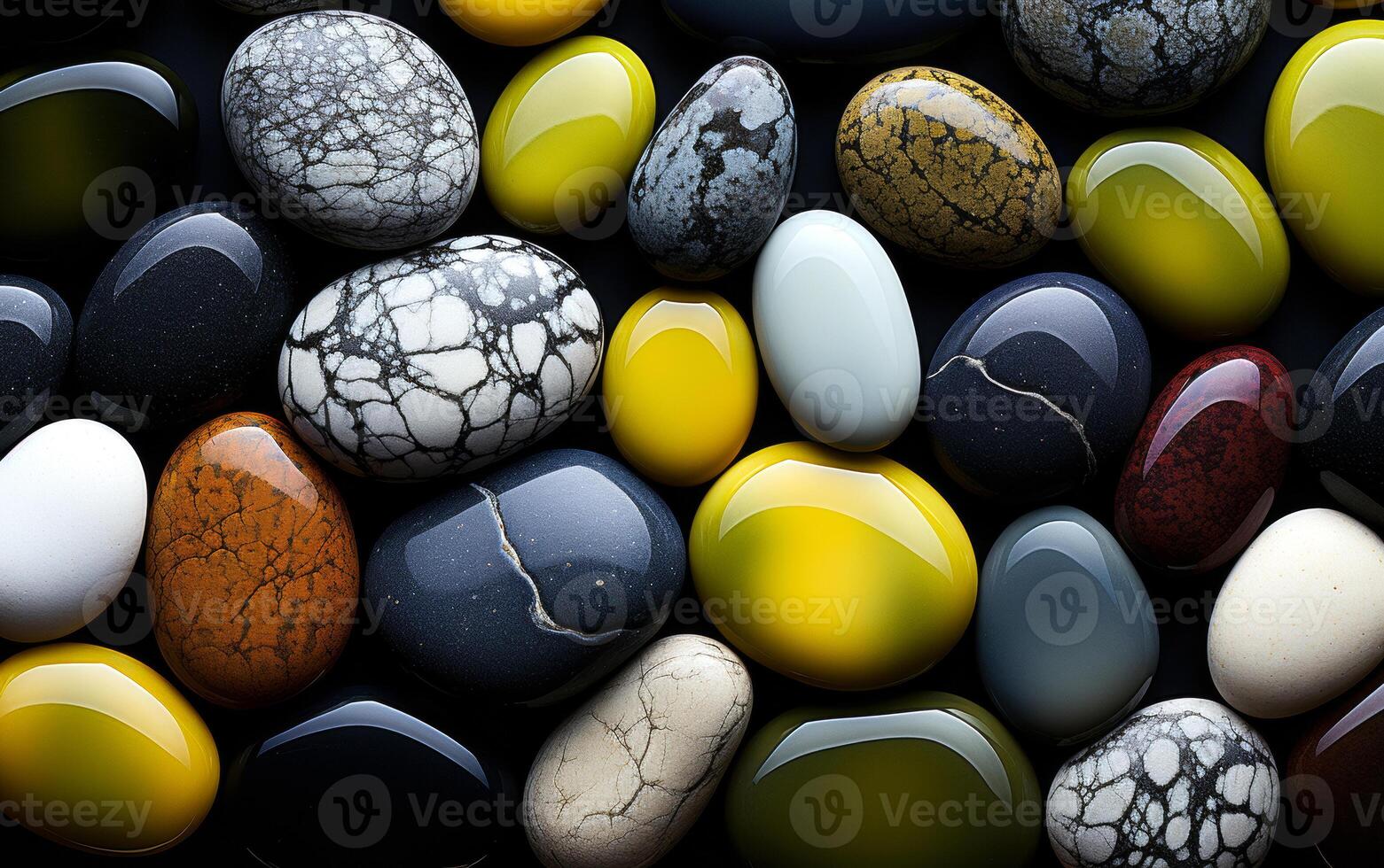 Variety of colorful polished pebbles photo