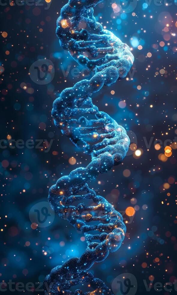 DNA helix is located in front of colored background abstract collage photo