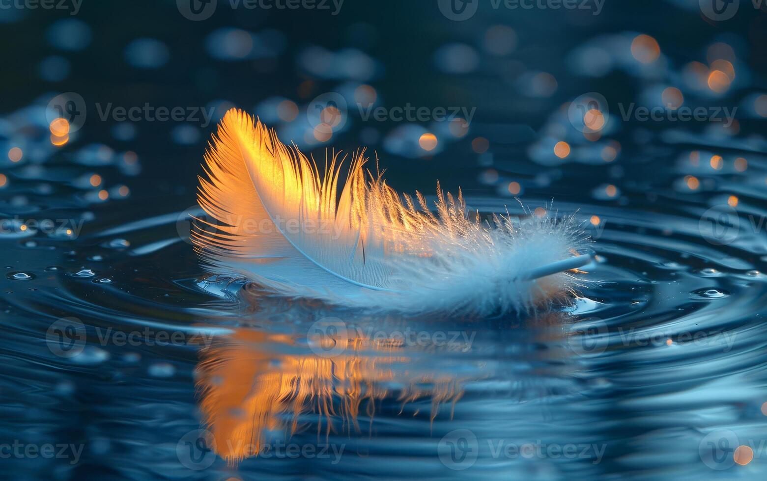 Feather floats on the water. A single white feather floating on the water photo