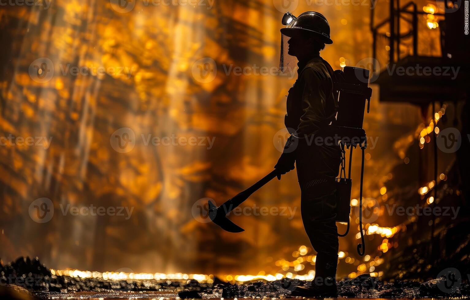 Silhouette of miner working in the mine. A silhouette of an old coal miner photo