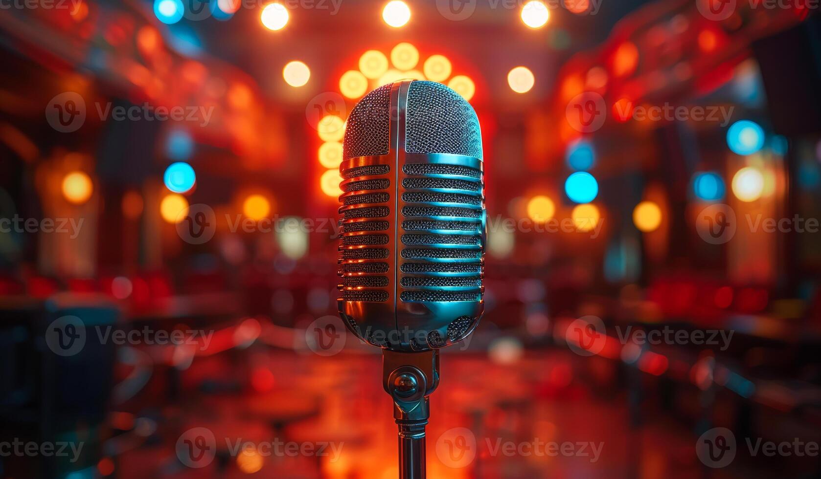 Vintage microphone on stage in the night club photo