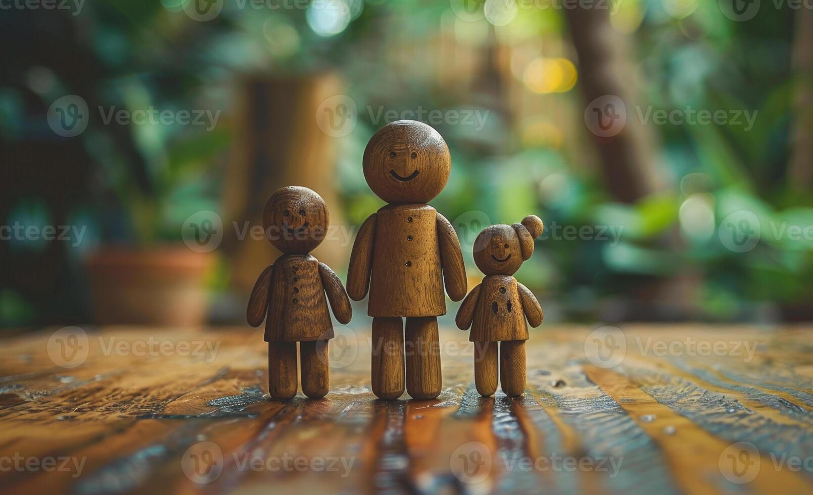 Wooden family figures on table. Family and insurance concept photo