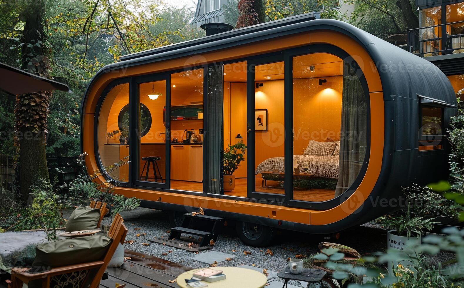 House on wheels. Tiny house is great way to live in small space photo