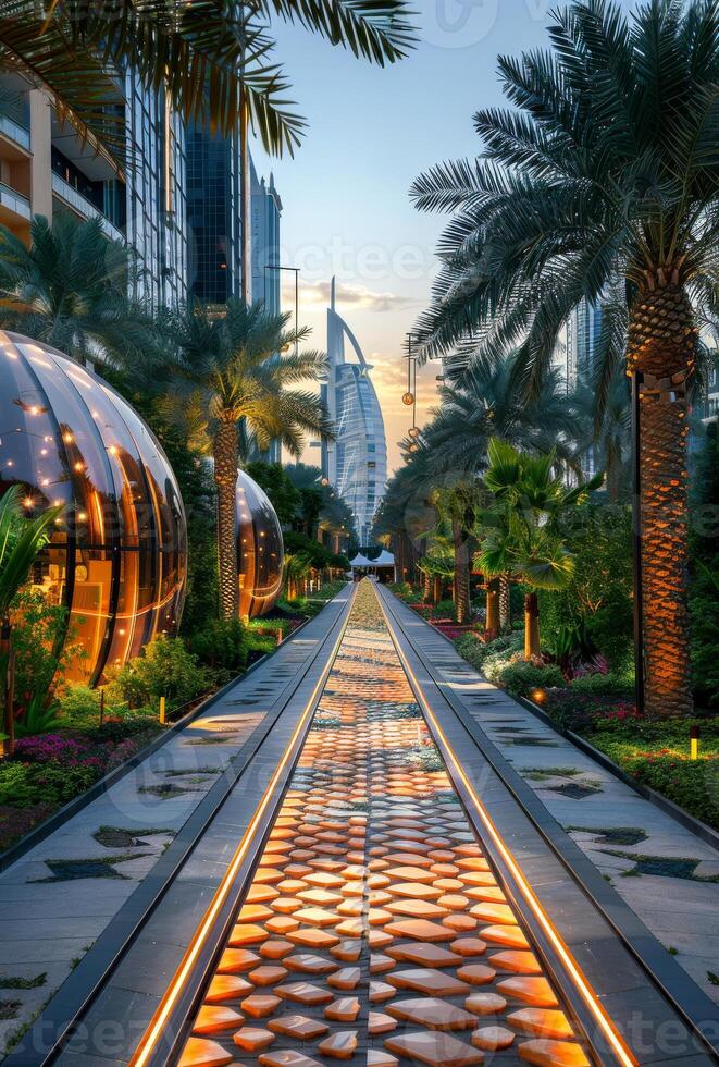The Dubai Fountain is popular tourist attraction and landmark in Dubai UAE photo