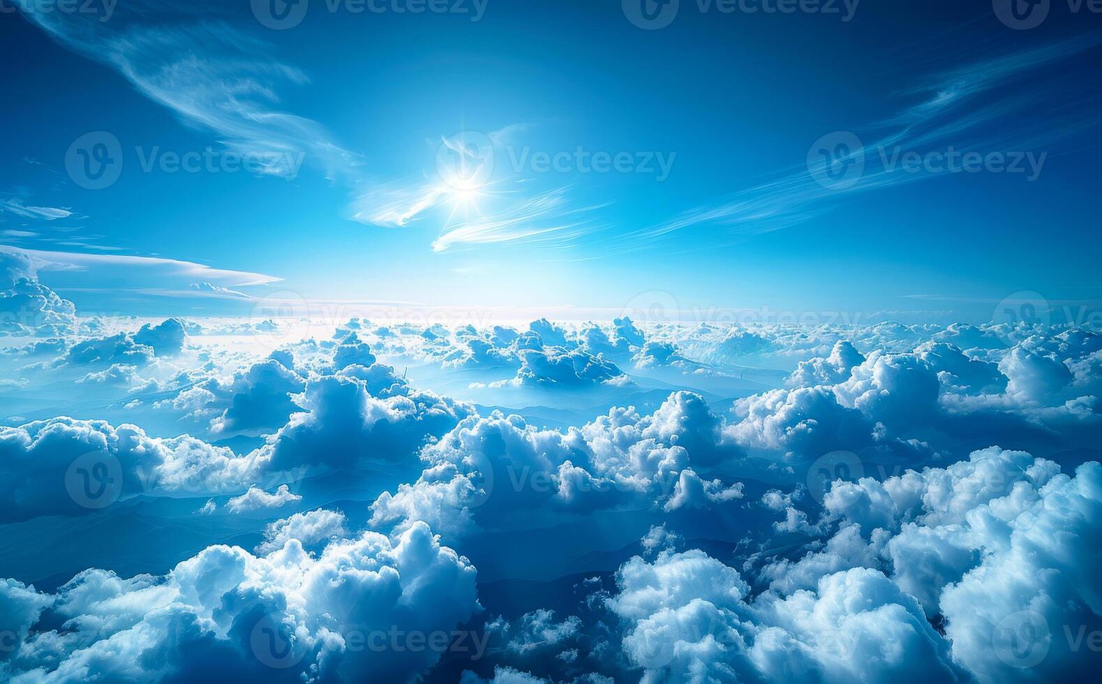 Blue sky and clouds background view from the airplane photo