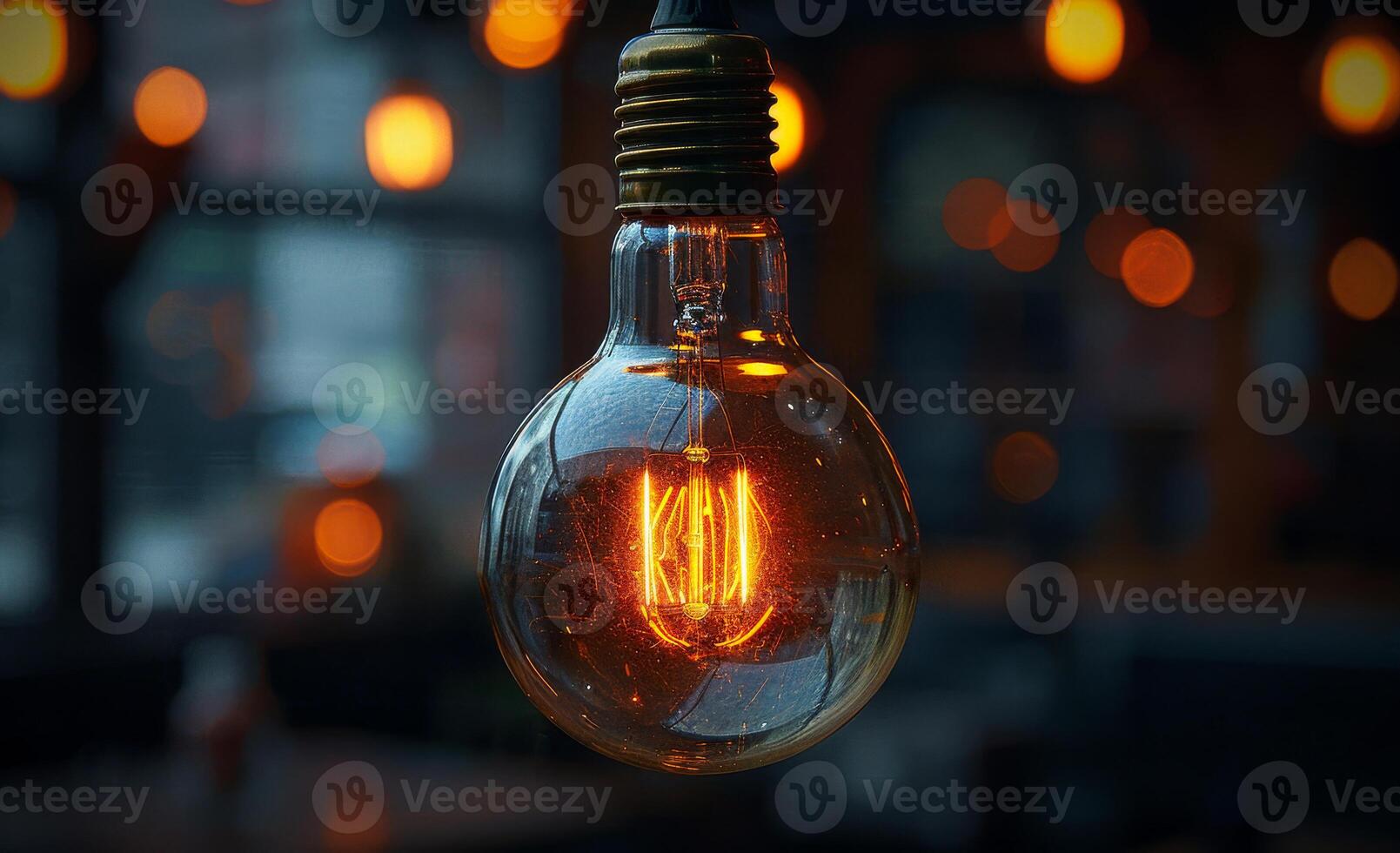 ligero bulbo es colgando en oscuro habitación con muchos luces en el antecedentes foto