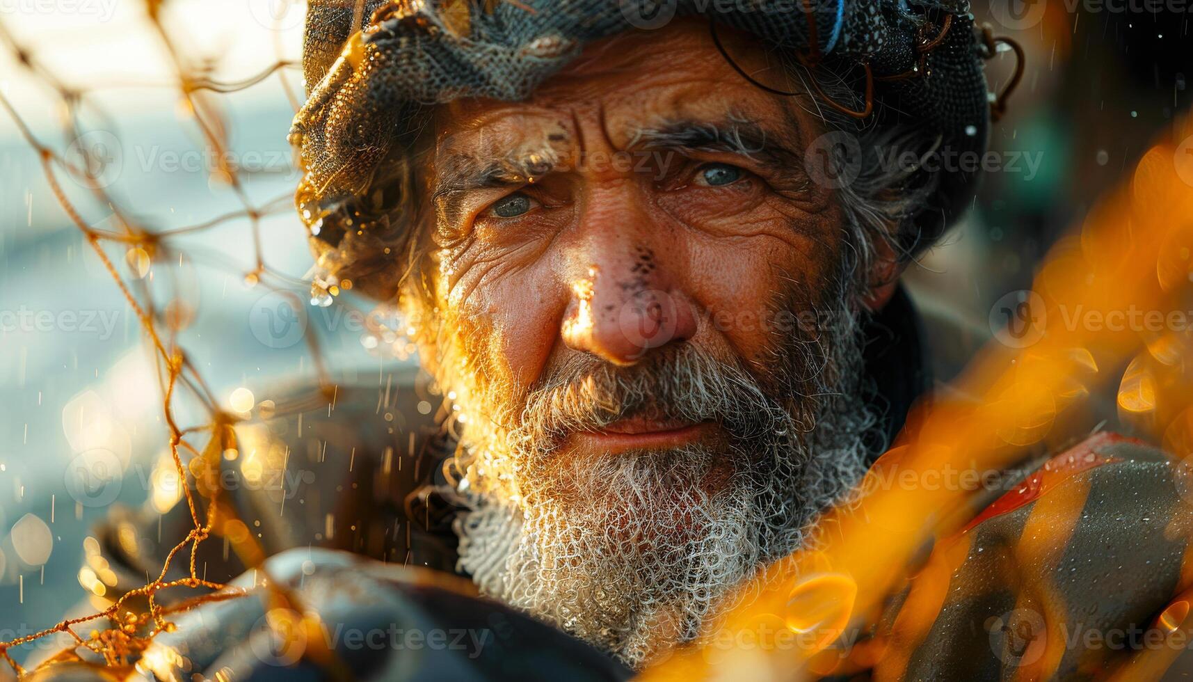 Portrait of fisherman with beard in the cold photo