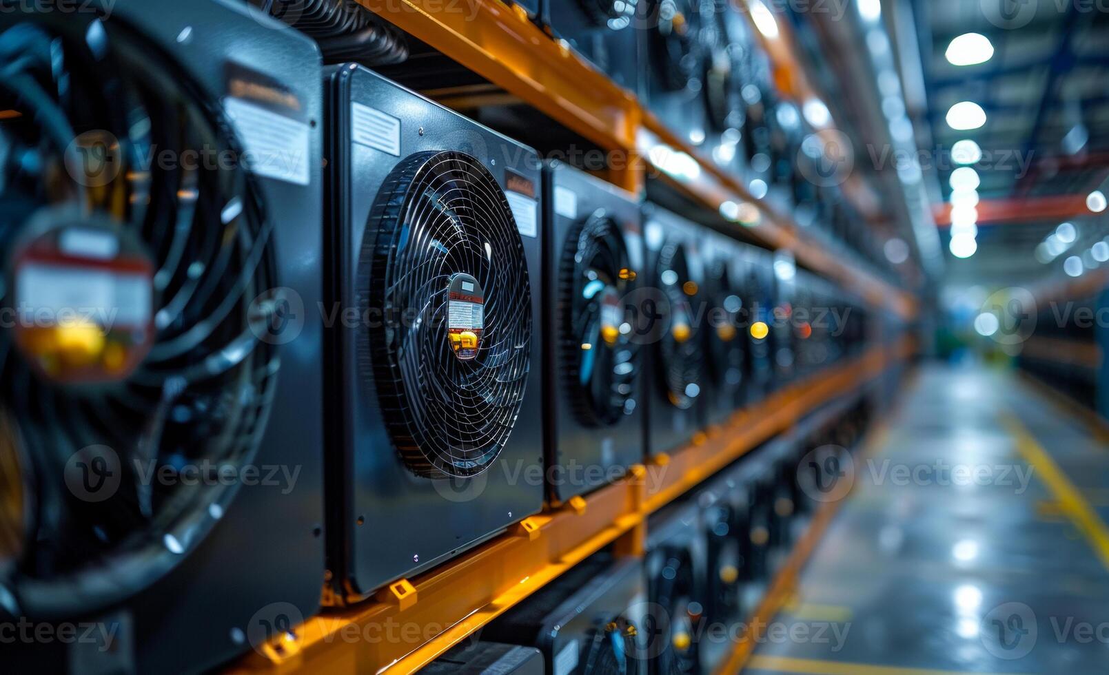 Bitcoin mining and cryptocurrency concept big fans are installed in the mining equipment. photo