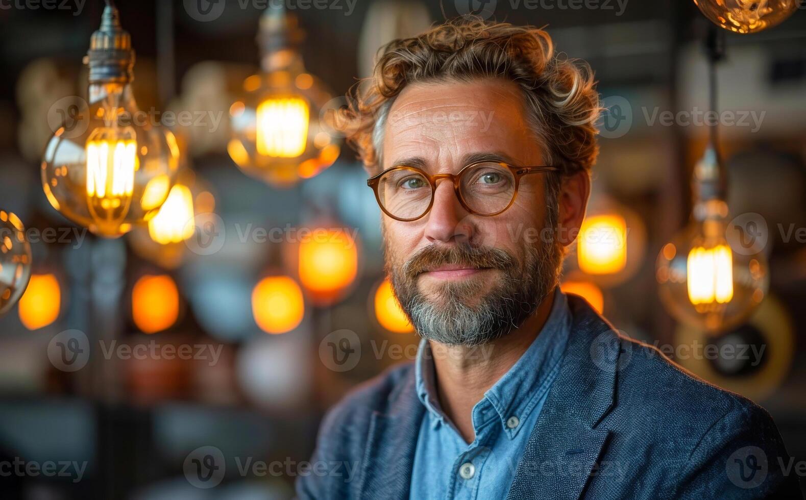 Portrait of mature businessman wearing eyeglasses in cafe photo