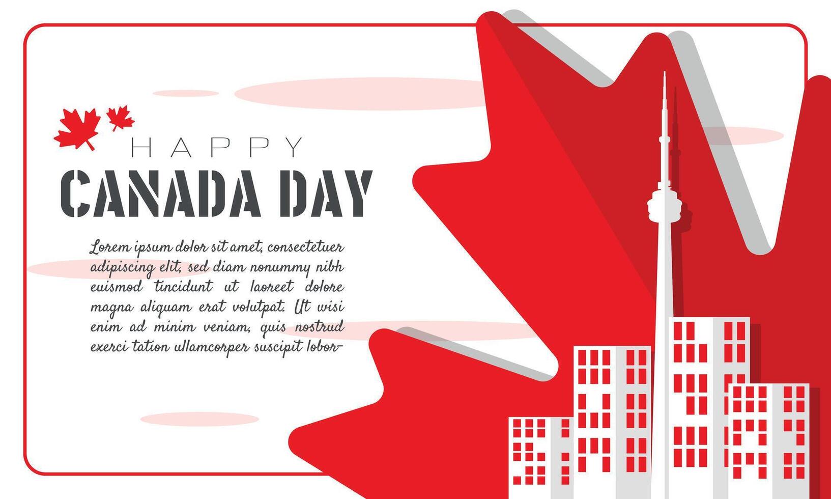 Happy Canada Day template with cn tower on maple leaf vector